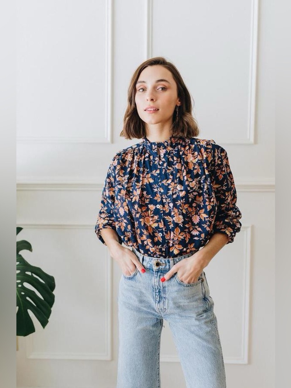 MILLE Francesca Top Montmartre Floral Cotton Boho Blouse Size XL